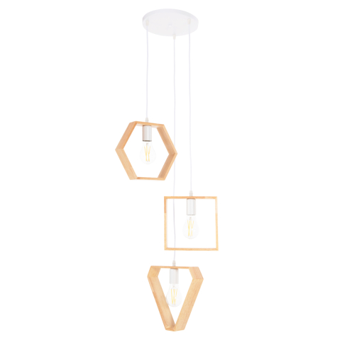Iluminat - CEILING PENDANT LUMINAIRE HM4072 3-LIGHT WOODEN GEOMETRICAL SHAPES