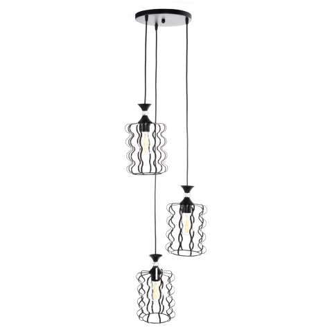 Iluminat - CEILING PENDANT LUMINAIRE HM4089 3-LIGHT BLACK METAL CAPS Φ34x128Hcm.