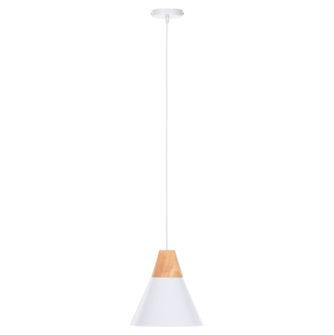 Iluminat - CEILING PENDANT LUMINAIRE HM4149 WHITE METAL CAP-WOOD DETAIL Φ22x115Hcm.