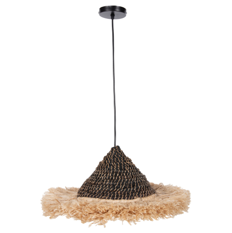 Iluminat - CEILING PENDANT MADE OF SISAL AND ABACA FIBER CAP IN NATURAL-BLACK 50x50x20Hcm.HM7789