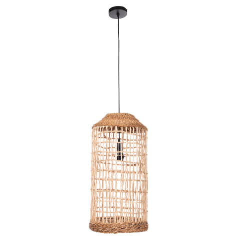 Iluminat - CEILING PENDANT OBLONG CYLINDRICAL CAGE CAP ABACA FIBERS IN NATURAL Φ27,5x52,5Hcm.HM7767