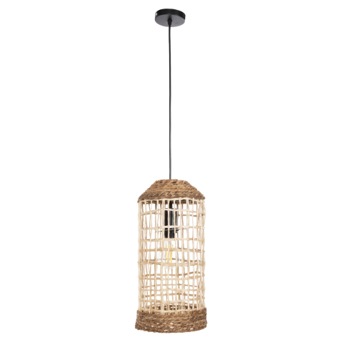 Iluminat - CEILING PENDANT OBLONG CYLINDRICAL CAP ABACA FIBERS IN NATURAL Φ21x43-120Hcm.HM7768