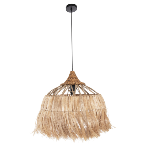 Iluminat - CEILING PENDANT ROMIL HM7764 CYLINDRICAL CAP ABACA FIBERS IN NATURAL Φ52x52-120Hcm.