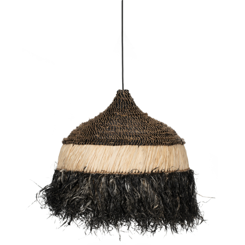 Iluminat - CEILING PENDANT TELAG HM7788 WITH SISAL AND ABACA FIBER CAP IN NATURAL-BLACK 50x50x60Hcm.