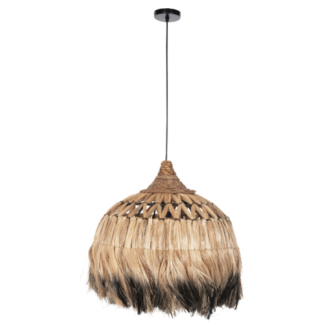 Iluminat - CEILING PENDANT WITH ABACA FIBER CAP IN NATURAL AND BLACK COLOR Φ52x52-120Hcm.HM7761