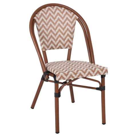 Scaune - Fotolii - CHAIR ALUMINUM HM5860.03 BROWN BAMBOO LOOK TEXTILENE BEIGE-WHITE 50x54x84,5Ηcm.m.