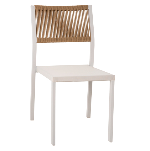Scaune - Fotolii - CHAIR ALUMINUM HM5921.02 WHITE FRAME AND TEXTLINE WITH BEIGE SYNTHETIC RATTAN 46x55,5x83Hcm.