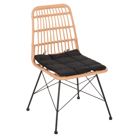 Scaune - Fotolii - CHAIR OUTDOOR ALLEGRA HM5451.11 METAL and CUSHION BLACK- WICKER BEIGE 52x51.5x83.5Hcm.