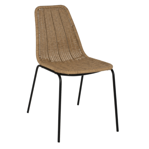 Scaune - Fotolii - CHAIR PROFESSIONAL HM5867.01 METAL BLACK WITH RATTAN NATURAL 43.5x63x82Hcm.