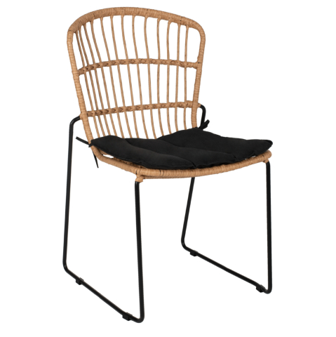 Scaune - Fotolii - CHAIR PROFESSIONAL METAL BLACK CUSHION BLACK RATTAN NATURAL 51.5x58x86Hcm.HM5866.01
