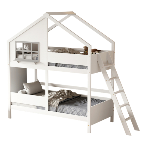 Paturi suprapuse - CHILDREN'S BUNKBED t.MONTESSORI COMBO HM707.03 SOLID PINE WOOD IN WHITE- 190x90cm.