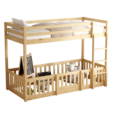 Paturi suprapuse - CHILDREN'S BUNKBED t.MONTESSORI PLAYKID WITH PLAYPARK HM703.01 PINE WOOD IN NATURAL FOR 190x90cm..
