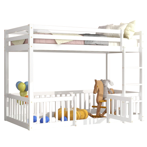Paturi suprapuse - CHILDREN'S BUNKBED t.MONTESSORI PLAYKID WITH PLAYPARK HM703.03 PINE WOOD IN WHITE FOR 190x90cm..