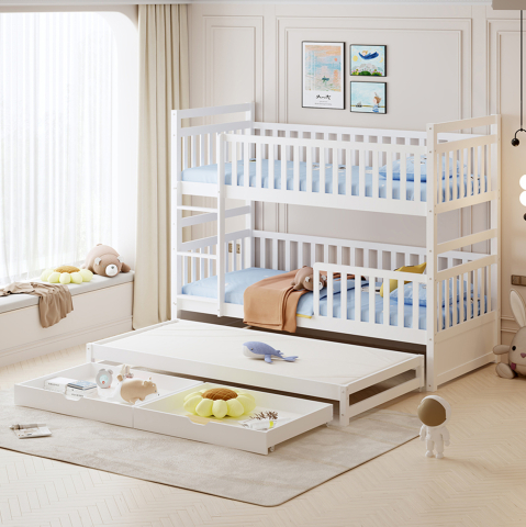 Paturi suprapuse - CHILDREN'S BUNKBED WITH 3 BEDS and 2 DRAWERS TRIPLON HM709.03 PINE WOOD 90x190-200cm