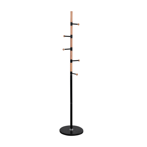 Cuiere - Coat hanger MERCURY ΗΜ8609.02 Beech Wood- Black Metal-Black Marble Base Φ37x176Ηcm