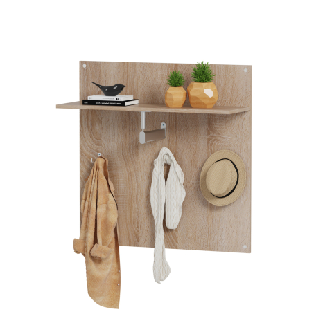 Rafturi de perete - COAT HANGER WITH SHELF HM4361 MELAMINE IN SONAMA COLOR 80x80x25(shelf depth)cm.