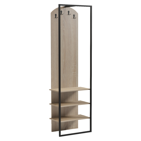 Rafturi de perete - COAT HANGER WITH SHELVES NINO HM18382.01 METAL IN BLACK--MELAMINE IN SONAMA 53x31.5x180Hcm.