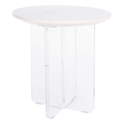 Masute de cafea - COFFEE TABLE ACRYLON HM9779.01 HPL WHITE MARBLE-ACRYLIC LEGS Φ40x41Hcm.