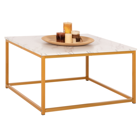 Masute de cafea - COFFEE TABLE BRAYLEN HM8942.11 MELAMINE WHITE MARBLE LOOK-GOLD BASE 75x75x43Hcm.