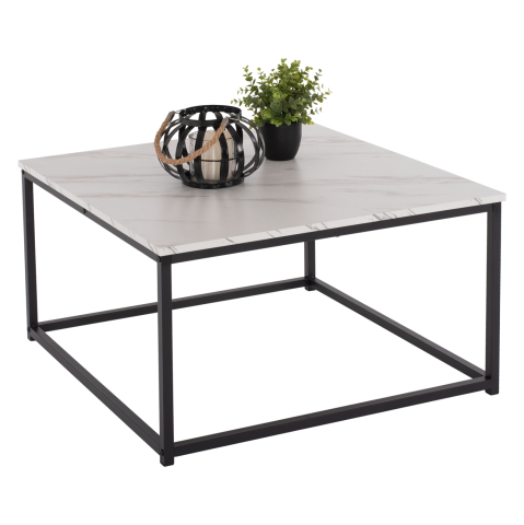 Masute de cafea - COFFEE TABLE BRAYLEN HM8942.12 SQUARE MELAMINE IN WHITE MARBLE LOOK- BLACK BASE 75x75x43Hcm.
