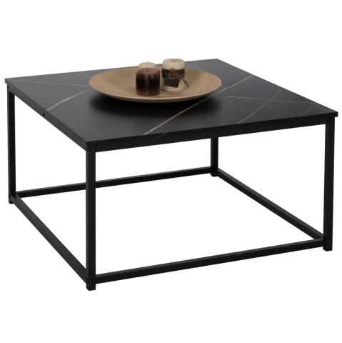 Masute de cafea - COFFEE TABLE BRAYLEN HM8942.13 SQUARE WITH MELAMINE BLACK MARBLE LOOK 75x75x43Hcm.