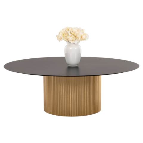 Masute de cafea - COFFEE TABLE CLAD HM9673 METAL IN GOLD AND BLACK TOP Φ110x38Hcm.