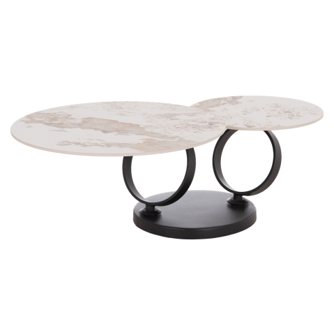 Interior - COFFEE TABLE DOUBLE NUBISA HM18364.01 METAL IN BLACK--SINTERED STONE PANDORA Φ80Χ43.5Hcm.