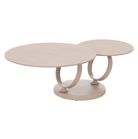 Interior - COFFEE TABLE DOUBLE NUBISA HM18364.02 METAL IN BEIGE--SINTERED STONE IN TRAVERTINE COLOR Φ80Χ43.5Hcm.