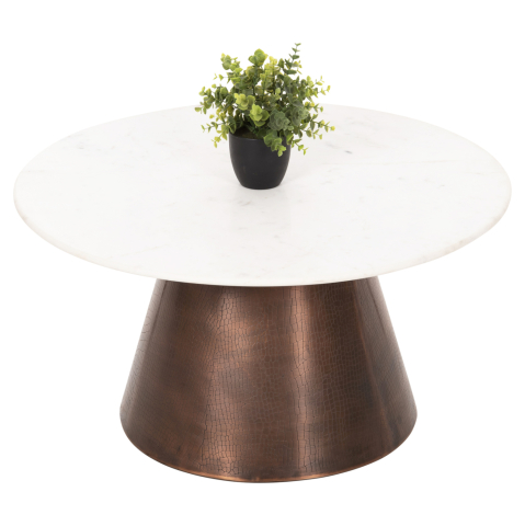 Masute de cafea - COFFEE TABLE FODEN HM9721 WHITE MARBLE TOP AND ANTIQUE COPPER COLOR METAL Φ77x40Hcm.