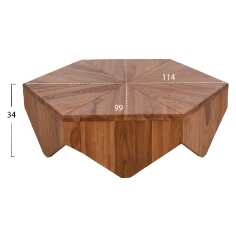 Masute de cafea - COFFEE TABLE HEXAGON HM9790 TEAK WOOD IN NATURAL--B'RATED 114x99x34Hcm.