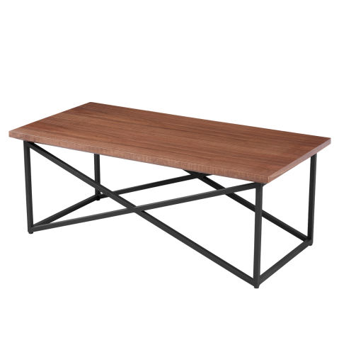 Masute de cafea - COFFEE TABLE HM9469.02 MDF WITH WALNUT WOOD VENEER TOP-BLACK METAL BASE 120x60x45,5Hcm.