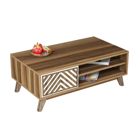 Masute de cafea - COFFEE TABLE HM9502.03 MELAMINE WITH CABINET WALNUT and WHITE 105x60x38.2Hcm.