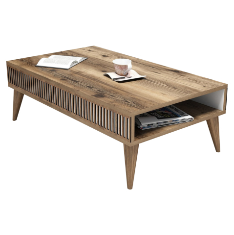 Masute de cafea - COFFEE TABLE HM9505.01 MELAMINE IN WALNUT COLOR WITH WHITE SIDES 105x60x34.6Hcm.