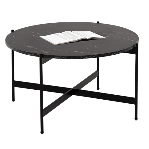Masute de cafea - COFFEE TABLE HM9588.01 MDF BLACK MARBLE TABLETOP-BLACK METAL BASE Φ80x45Hcm.