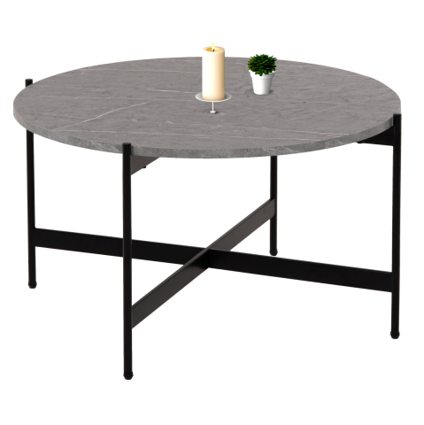 Masute de cafea - COFFEE TABLE HM9588.02 MDF GREY MARBLE TABLETOP-BLACK METAL BASE Φ80x45Hcm.