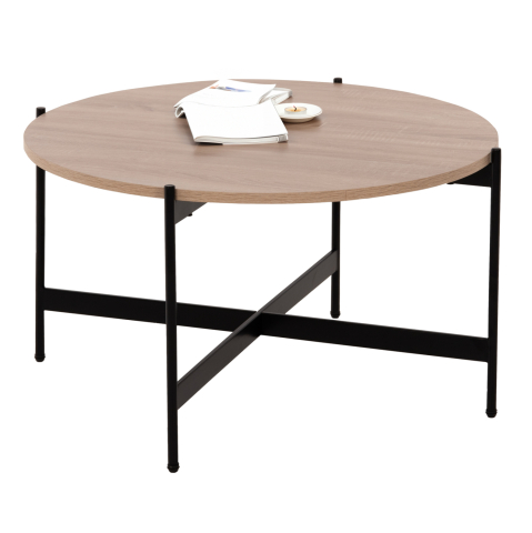 Masute de cafea - COFFEE TABLE HM9588.03 MDF SONOMA TABLETOP-BLACK METAL BASE Φ80x45Hcm.