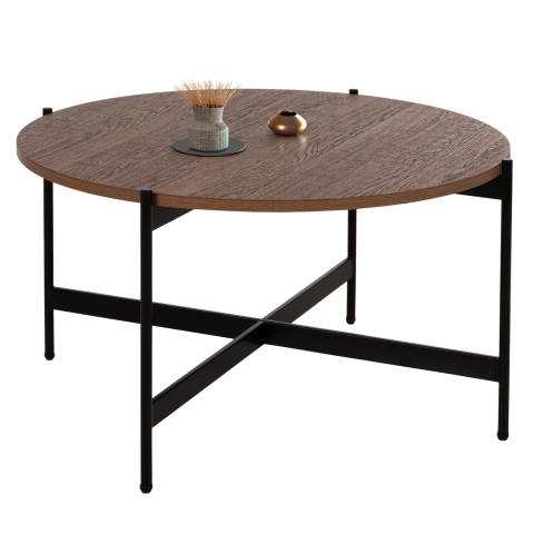 Masute de cafea - COFFEE TABLE HM9588.04 MDF WHITE WALNUT TABLETOP-BLACK METAL BASE Φ80x45Hcm.