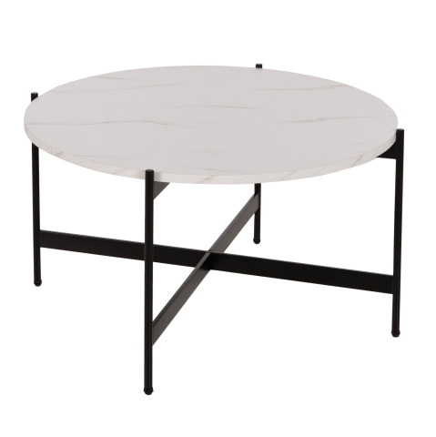Masute de cafea - COFFEE TABLE HM9588.05 MDF WHITE MARBLE TABLETOP-BLACK METAL BASE Φ80x45Hcm.