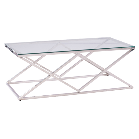 Masute de cafea - COFFEE TABLE HOLLAND HM8624.01 WITH GLASS AND CHROME BASE 120X60Χ45 EK.