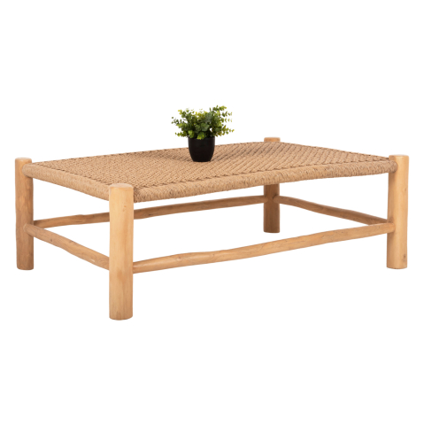 Mese - COFFEE TABLE LONDER HM5985 TEAK WOOD-SYNTHETIC RATTAN-NATURAL 119x79.5x41Hm.