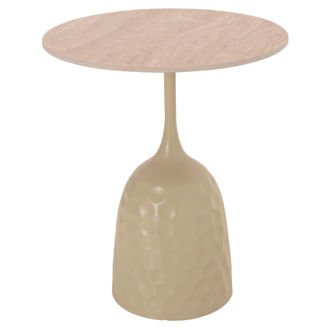 Interior - COFFEE TABLE LONGSTEM HM18317.04 METAL BASE IN CHAMPAGNE COLOR--CERAMIC TOP IN TRAVERTINE STONE Φ50
