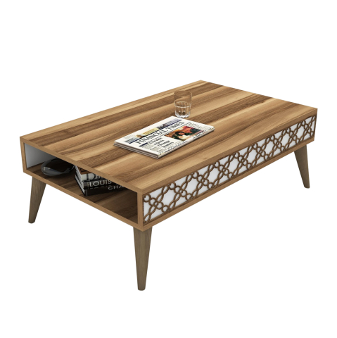 Masute de cafea - COFFEE TABLE MELAMINE HM9499.04 IN WALNUT COLOR AND WHITE SIDES 105x60x36.6Hcm.