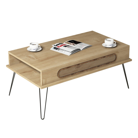 Masute de cafea - COFFEE TABLE MELAMINE HM9500.01 OAK COLOR-METALLIC LEGS 105x56x45.8Hcm.