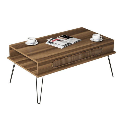 Masute de cafea - COFFEE TABLE MELAMINE HM9500.02 IN WALNUT COLOR-METALLIC LEGS 105x56x45.8Hcm.