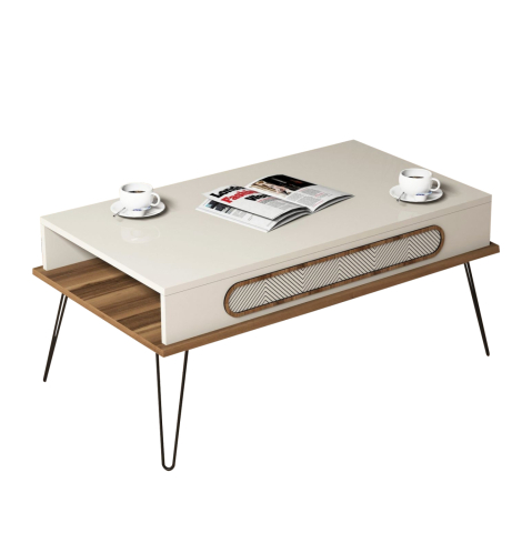 Masute de cafea - COFFEE TABLE MELAMINE HM9500.03 IN CREAM COLOR-METALLIC LEGS 105x56x45.8Hcm.