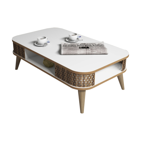Masute de cafea - COFFEE TABLE MELAMINE HM9501.03 IN WHITE-WALNUT COLOR 105x60x34.6Hcm.