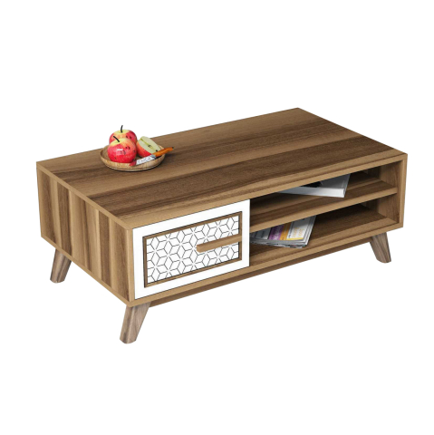 Masute de cafea - COFFEE TABLE MELAMINE IN WALNUT COLOR WITH WHITE CABINET DOOR HM9497.03 105x60x38,2Hcm.