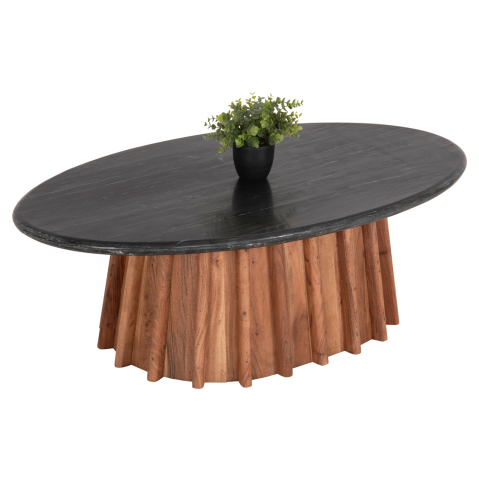 Masute de cafea - COFFEE TABLE OVAL DRAXX HM9934 SOLID ACACIA WOOD-BLACK MARBLE TOP 120x70x38Hcm.