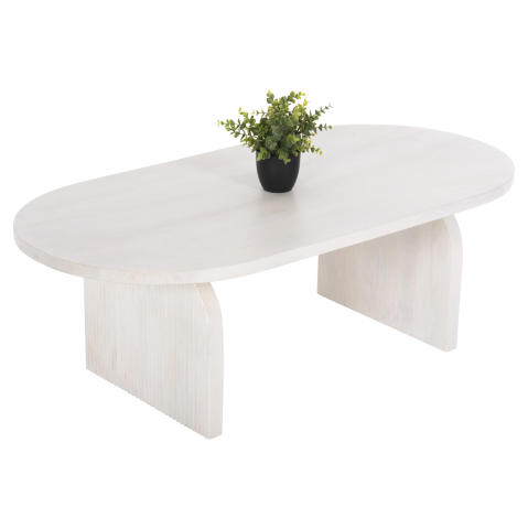 Masute de cafea - COFFEE TABLE OVAL HONKY HM9691 SOLID MANGO WOOD IN WHITE 120x60x40Hcm.