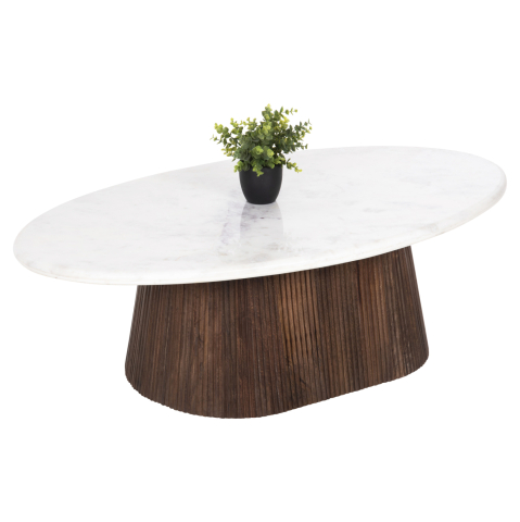 Masute de cafea - COFFEE TABLE OVAL PURGER HM9716 SOLID MANGO-WHITE MARBLE 120x70x38Hcm.